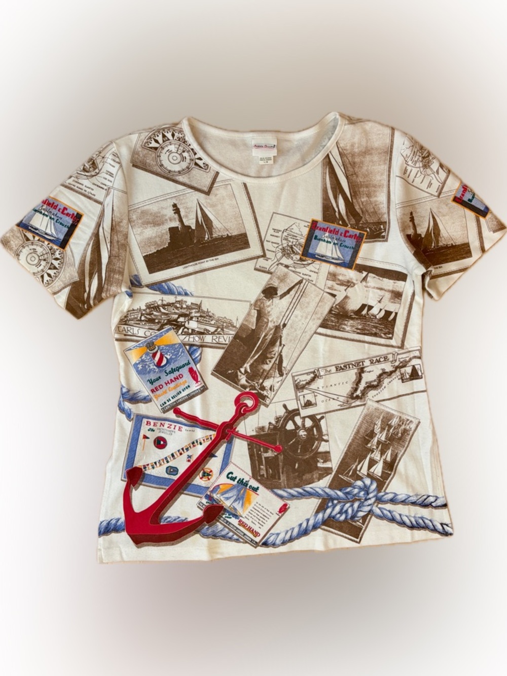 Vintage Bobbie Brooks Nautical Postcard Graphic T - Long w/ Side Splits
